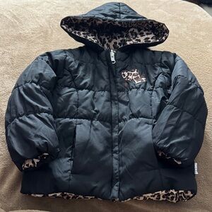 Reversible Black and Animal Print Puffer Jacket
